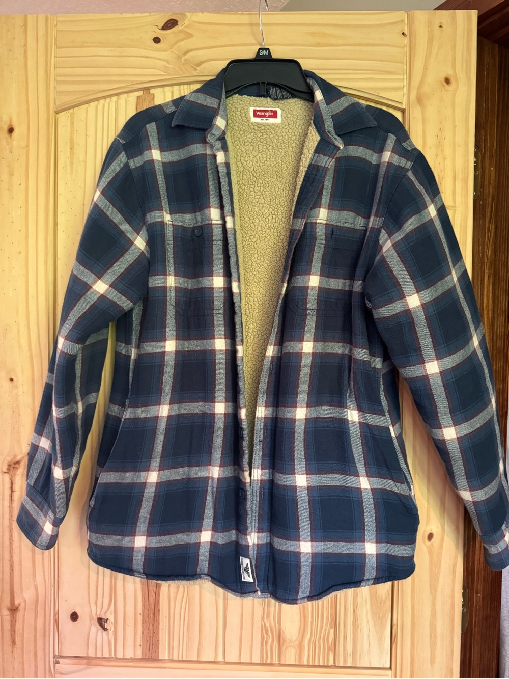 Wrangler Navy Plaid Sherpa-Lined Jacket